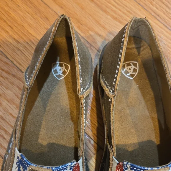 Ariat Brown and Red Moccasins with Patriotic Design - Picture 5 of 7